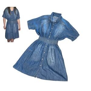 Given Kale DENIM JEAN DRESS Womens Sz LG Western Button Down Stretch Waist